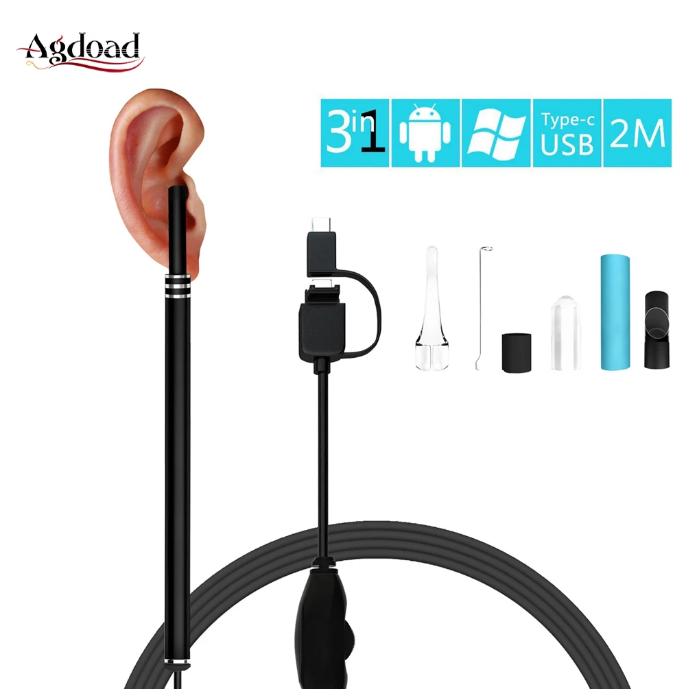 

3-in-1 USB&Android&Type-c Ear Cleaning Endoscope 0.3MP HD Visual Ear Spoon Earpick With Camera Ear Health Care Cleaning Tool