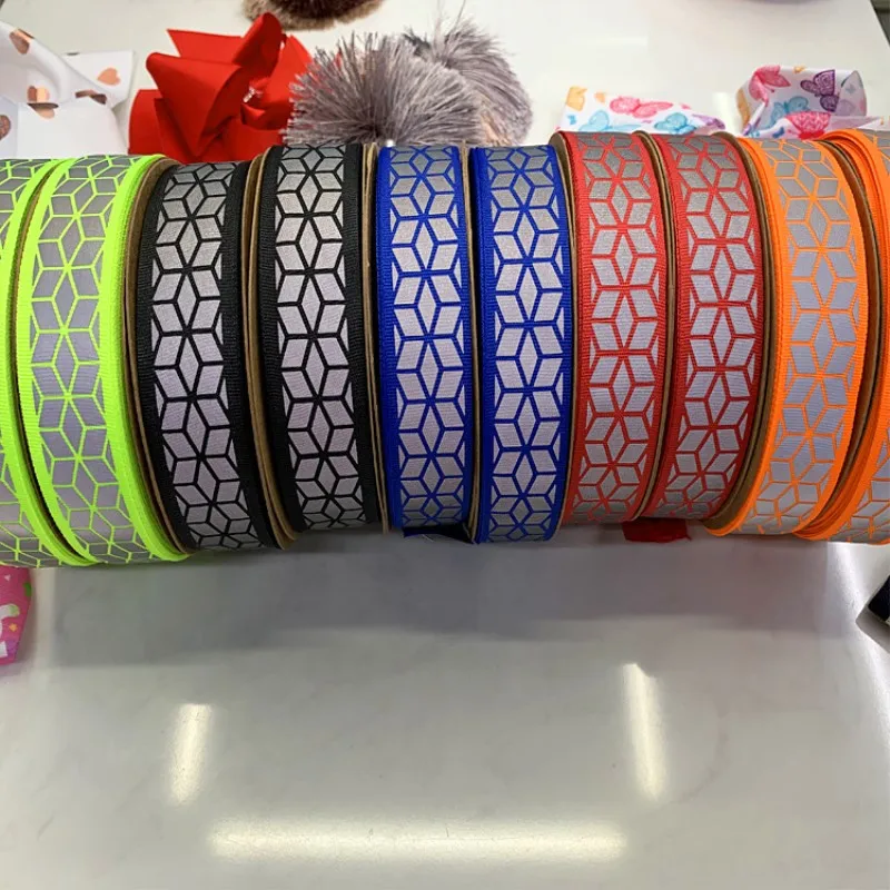 Holographic Rhombic Reflective Ribbon Carved and Woven Bright Silver Decorative Band DIY Hand Sewing Safety Warning 2.7cm 1meter reflective tape
