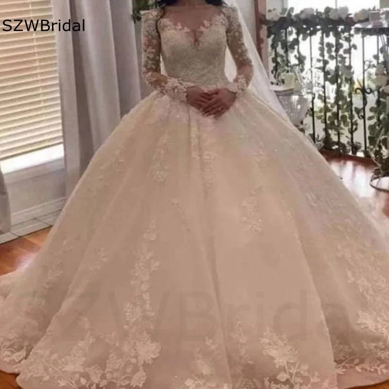 

New Arrival High Neck Long sleeve muslim wedding dress Vestidos de novia Boho Ball gown Wedding dresses Sexy wedding gowns