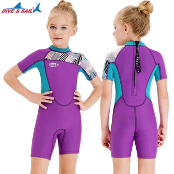 2023 Kids Wetsuits 2.5mm Kids Diving Suits Short Sleeves Keep Warm Swimsuit For Girls Children Bodysuit Surfing Wet Suit Shorty 1