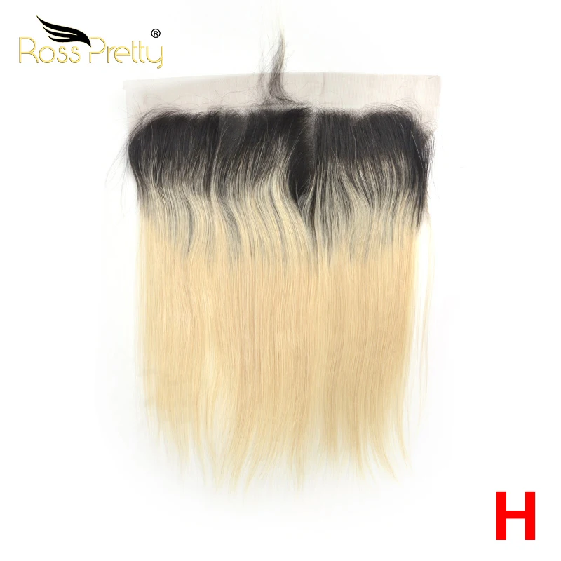 Ross Pretty High Ratio Remy перуанские прямые волосы с фронтальным кружевом Ombre Color1b блонд Earto