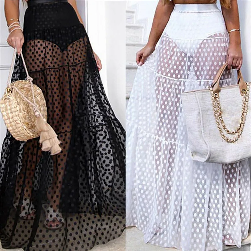 Summer Women Bikini Cover Up Swimsuit Mesh Sheer Transparent Mini Wrap Skirts Tulle Female See Through Sarong Beachwear