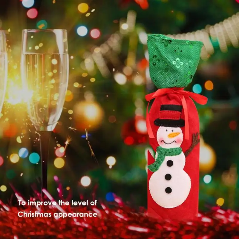 Merry Christmas нетканый чехол для бутылки вина кухонный стол с блестками Рождественская вечеринка Декор мелкая пыль Чехлы для бутилок вина