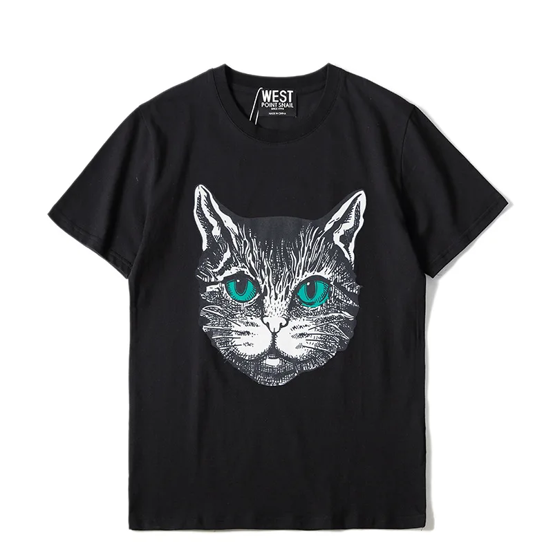 19ss New High Novelty Men gentleman Cat T Shirts T-Shirt Hip Hop Skateboard Street Cotton T-Shirts Tee Top kenye G21 | Мужская одежда
