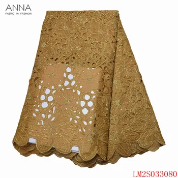 

Anna newest nigerian guipure lace fabric 2020 high quality lace embroidery with stones 5 yards/pcs african mesh fabric for dress
