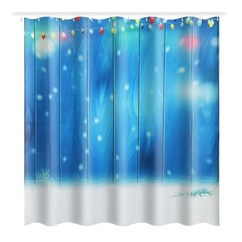 180x180cm Christmas Bell Shower Curtain Set Durable Waterproof Bathing Floor Mat Set With 12 Hooks for Home Bathroom Decoration