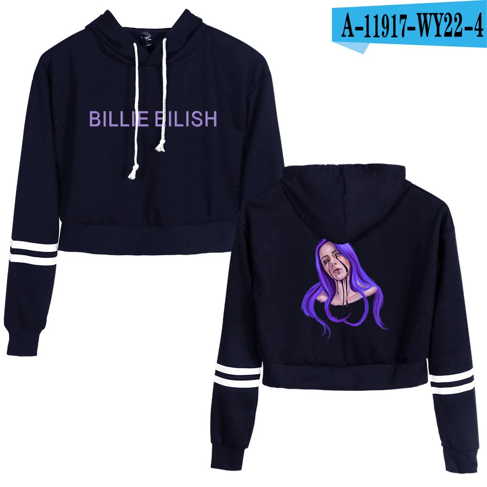 Лидер продаж, толстовки Billie Eilish, укороченный Топ для женщин, пикантные весенне-осенние хлопковые толстовки высокого качества для девочек - Цвет: navy blue