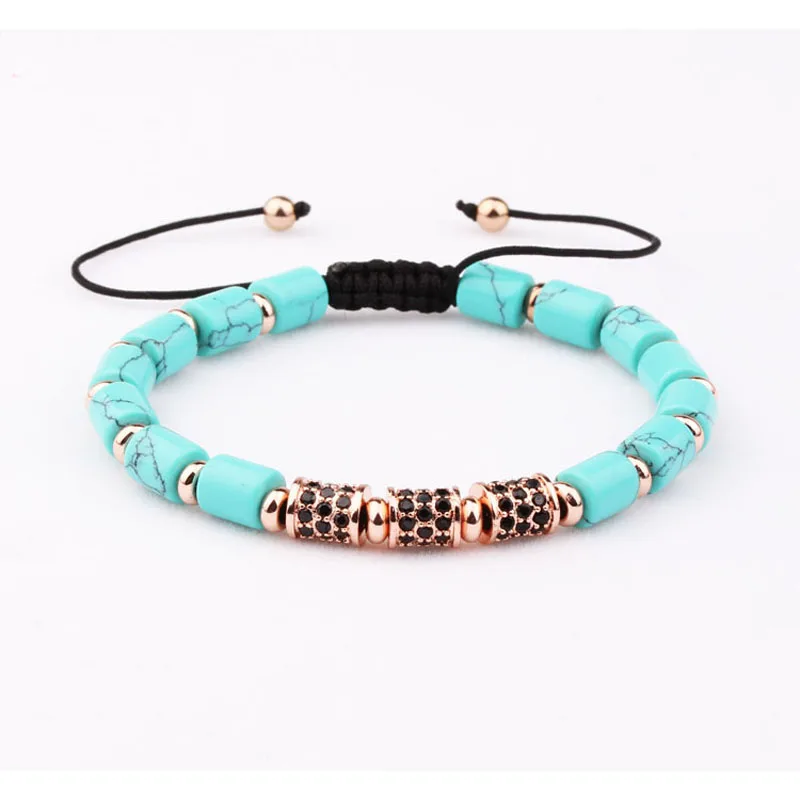 New fashion blue stone CZ brass tube women jewelry beads macrame bracelet - Image 2