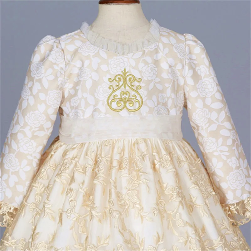 3 предмета; сезон осень-зима; цвет золотой, белый; винтажное испанское платье для девочек; бальное платье принцессы с помпонами; рождественское праздничное платье в стиле Лолиты для девочек