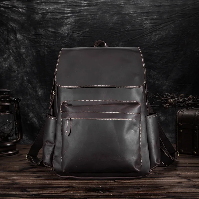 Mochila Masculina Couro legigo, винтажная сумка для ноутбука, 16 дюймов, натуральная кожа, рюкзак для мужчин, рюкзак для ноутбука, школьная сумка - Цвет: dark crazy horse