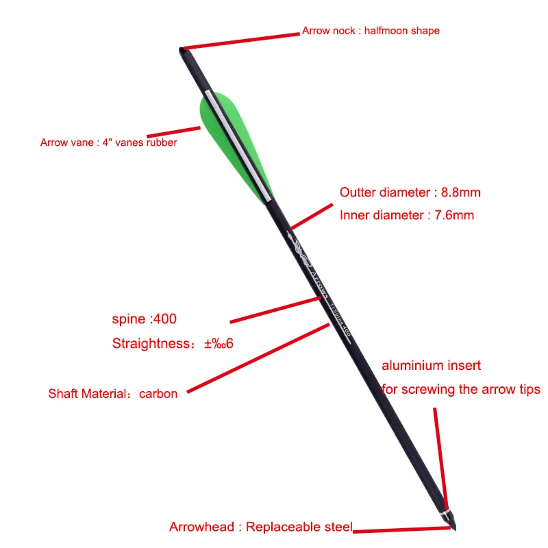 Flechas de Ballesta de carbono para caza, Ballesta de tiro con arco, pernos  de flecha con 2 paletas reemplazadas, 7,5/15 pulgadas, 6/12 piezas -  AliExpress