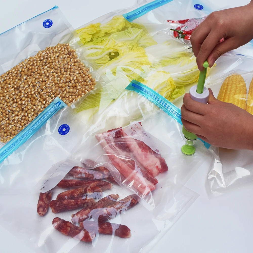 20 unids/set bolsa Kits de almacenamiento de comida bolsas de sellado con bomba de mano la bolsa de sellado de Clips de plástico para almacenamiento de alimentos de congelación|Envoltorio