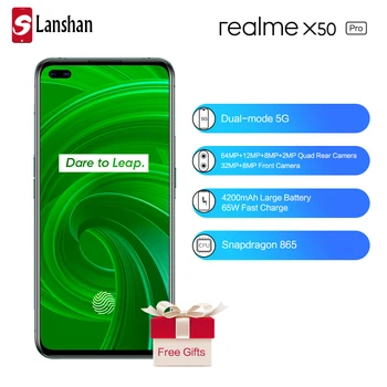 Перейти на Алиэкспресс и купить Мобильный телефон OPPO realme x50 pro, мобильный телефон с двойным режимом, 64-мегапиксельная четырехъядерная задняя камера, большой аккумулятор 4200 ...
