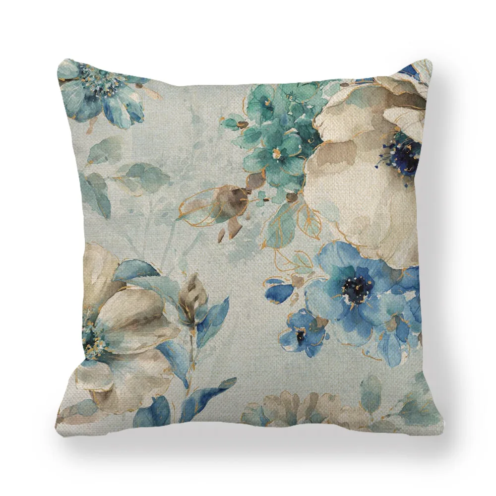 Sofa decorative pillowcase plant series pillow case living room decorative flowers fruit printed linen pillowcase450x450mm