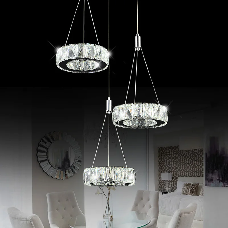 

Jmzm Modern Crystal Chandelier LED 3 lights Round Three-color Dimming Living room Dining Table Lamp