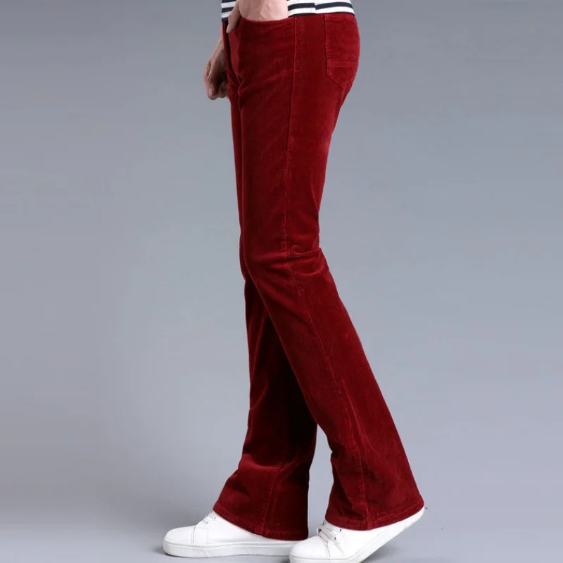 Men Flared Trousers Corduroy Boot Cut Trousers Bell Bottom Pants Casual Flare Pants Corduroy