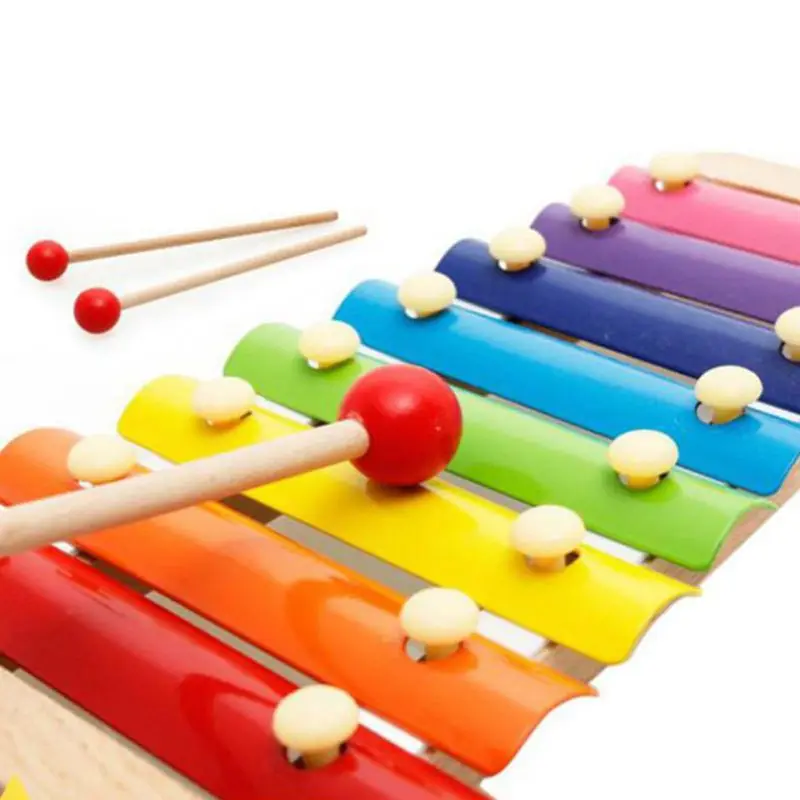 Ксилофон 8 клавиш из нержавеющей стали клавиатура деревянная рука стучать музыкальные ударные инструменты Развивающие игрушки для детей Детские