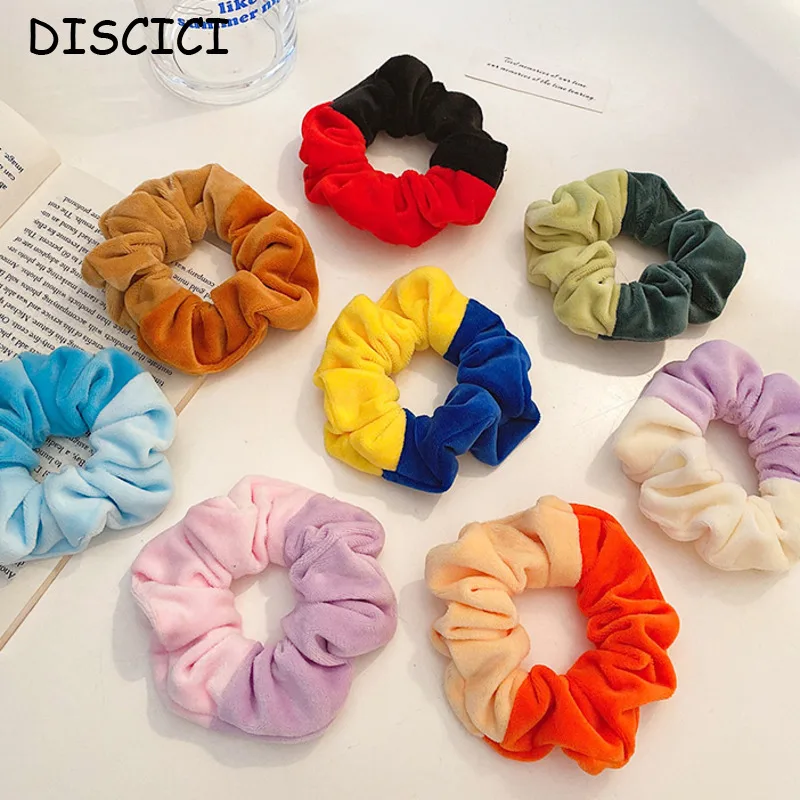 

DISCICI 2020 New Fashion Lovely Sweet Color Matching Velvet Hair Accessories Circle Rope Girl Autumn And Winter Hair Headdress