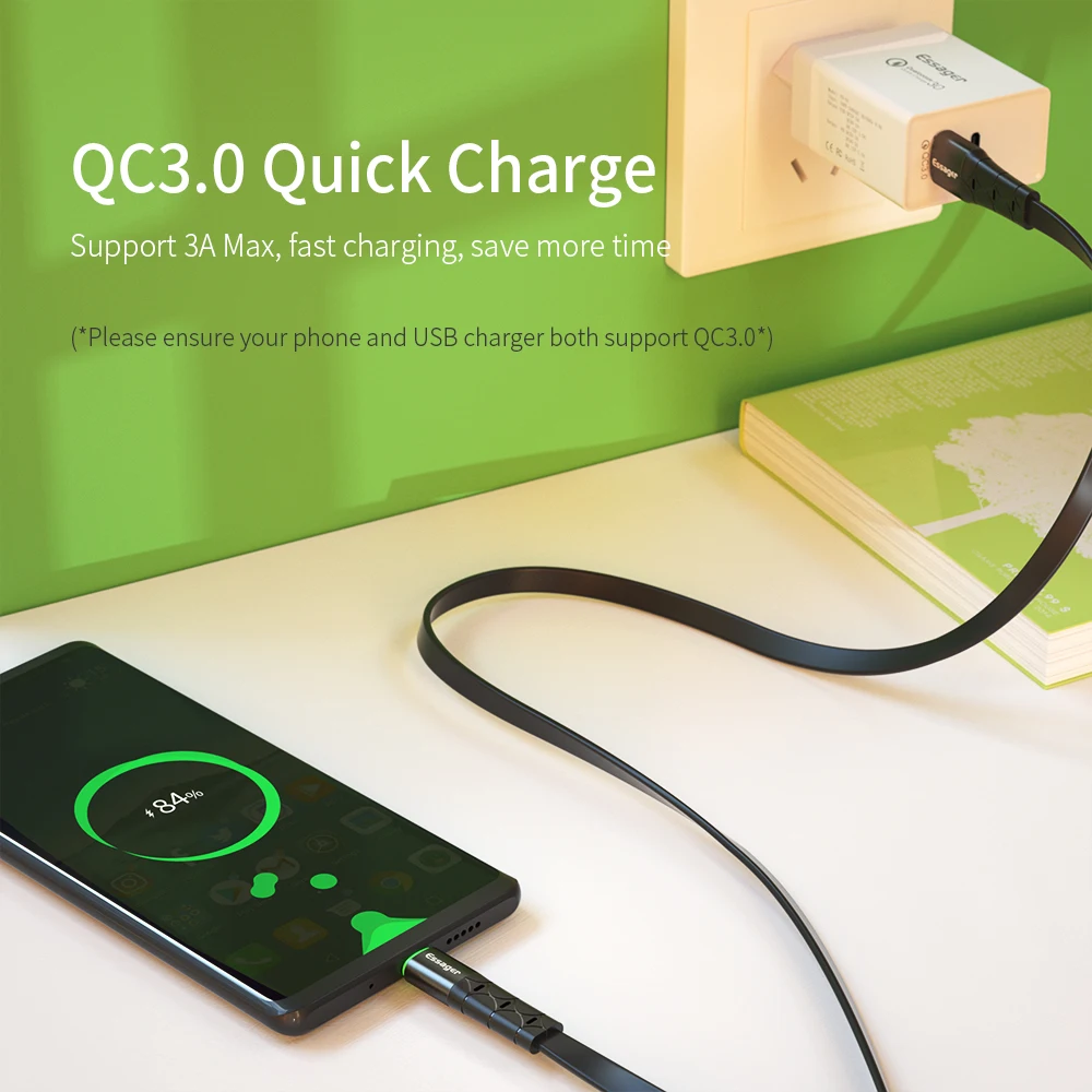 Essager светодиодный usb type-C кабель для samsung Galaxy Note 10 Plus Xiaomi Redmi Note 8 мобильный телефон Быстрая зарядка USB-C кабель type-C