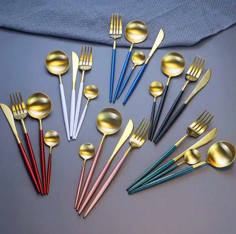 

Wholesale Luxury Flatware Set White Golden Stainless Steel Tableware Set Tea Spoon Fork Spoon Knife 24 Pcs Cutlery Dinnerware