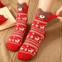 Рождественские чулки с принтом оленя, детские чулки на осень и зиму, хлопковые жаккардовые чулки, Рождественские Носки с рисунком животных