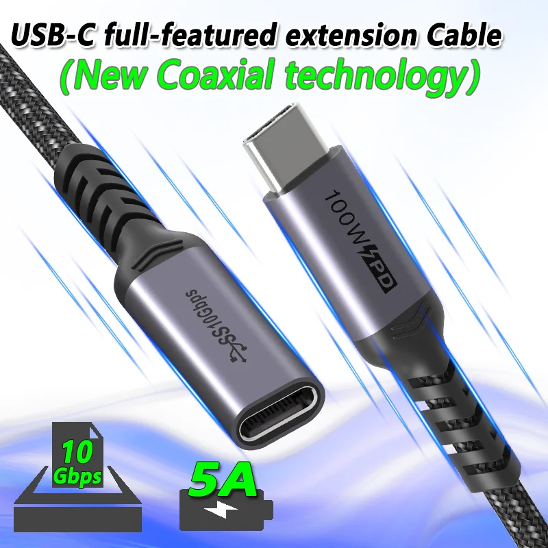Coaxial USB C Extension Cable Type C Extender Cord USB-C Thunderbolt 3 for Macbook Nintendo Switch USB 3.1 USB Extension Cable