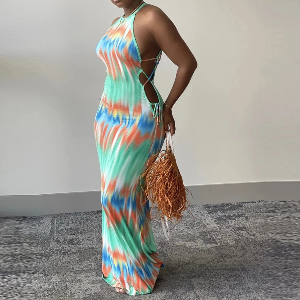 tie dye spaghetti strap maxi dress