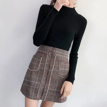 

Women Crew Neck Sweater Knit Cotton Blending Pullove Long Sleeve Autumn Winter Sweaters Korean sexy Slim-fit lady fashion tops