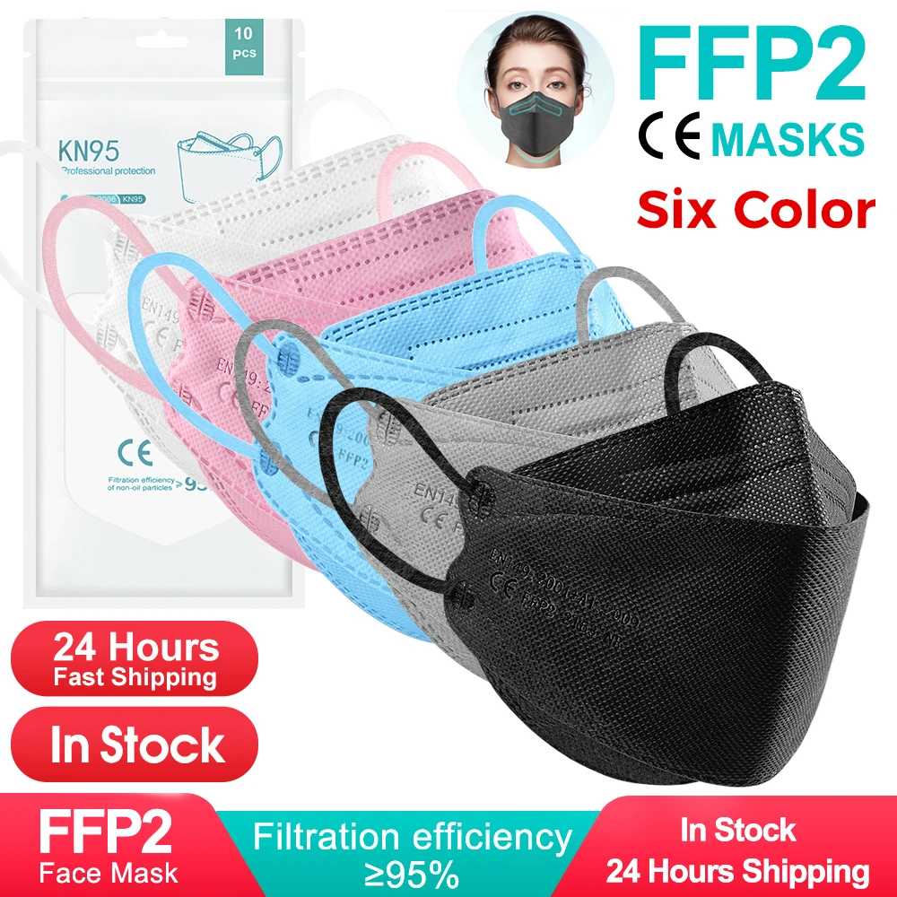 10-100pcs FFP2 Face Mask Black kn95 mascarillas negra Adults 4Layers fpp2 approved kn95 CE Respirator ffp2 reutilizable ffp3