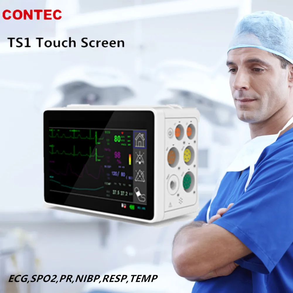 

CONTEC 5'' Modular Patient Monitor 6 Parameters Touch Screen Plug-in Vital Monitor ECG NIBP SPO2 PR RESP TEMP