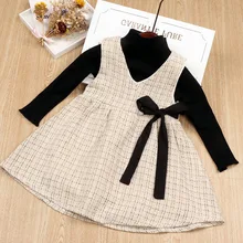 Платье для девочек г. Новое Брендовое модное осеннее платье для девочек одежда принцессы, платья для детей с бантом, осенняя одежда из 2 предметов