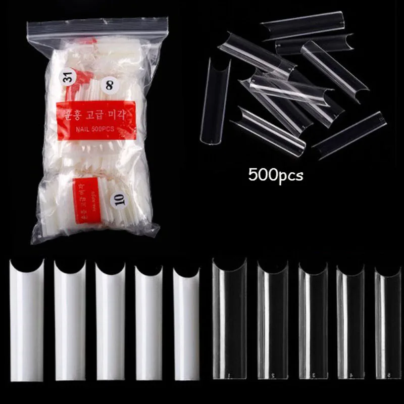 

500pcs Extra Long Straight Square Tips C Curve Half Full/Half Cover False Nails French Acrylic Salon Art Gel UV Fake Tip