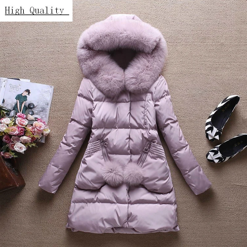 

Winter Women's Down Jacket Long Down Coat Female 90% Duck Down Parka Real Fox Fur Hooded Outwear Doudoune Femme LWL1225