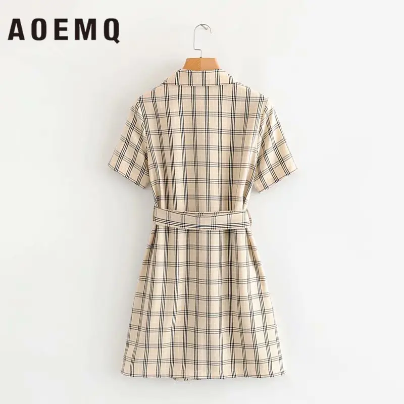 AOEMQ/Платья Миди; Летние бежевые полосатые торжественные платья; костюм с отложным воротником и карманом; платья для дня рождения, Дня Святого Валентина
