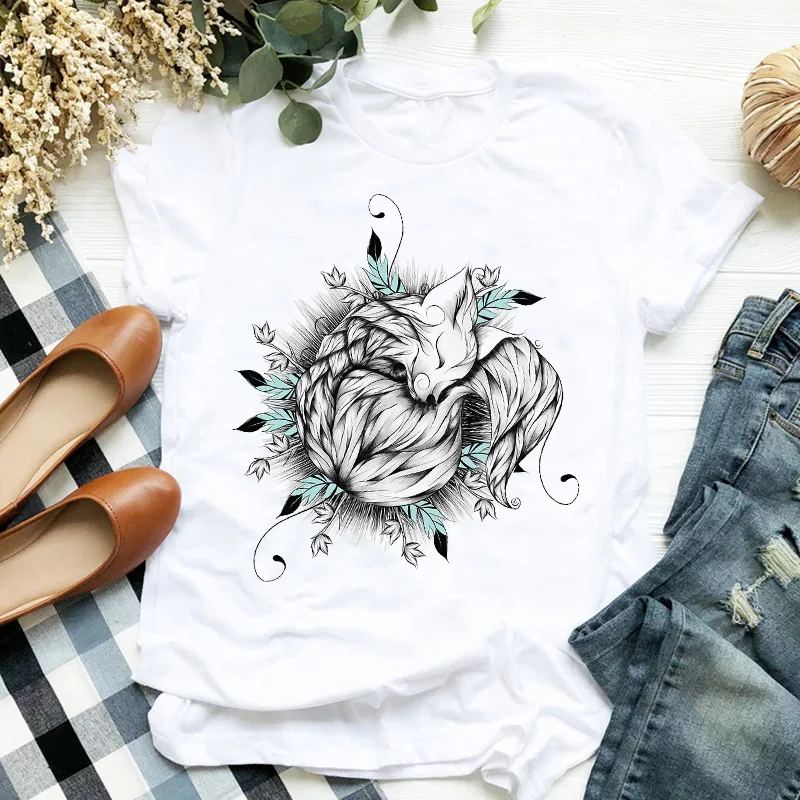 Women Lady Fox Cute Animal Cartoon Fashion Print Ladies T Tee Tshirt Womens Shirt Clothes Female Top Graphic T-shirt | Женская одежда