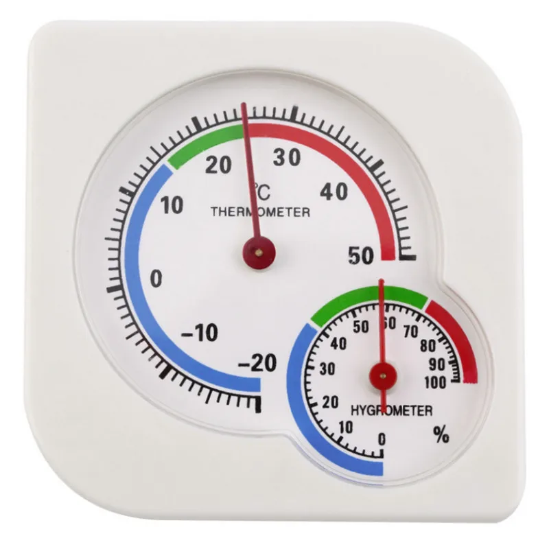 Indoor Outdoor Square Double Dial Thermometer Hygrometer Thermometer Humidity Meter Inductive Pointer-20C-50C 40%off - Цвет: White 1 pc