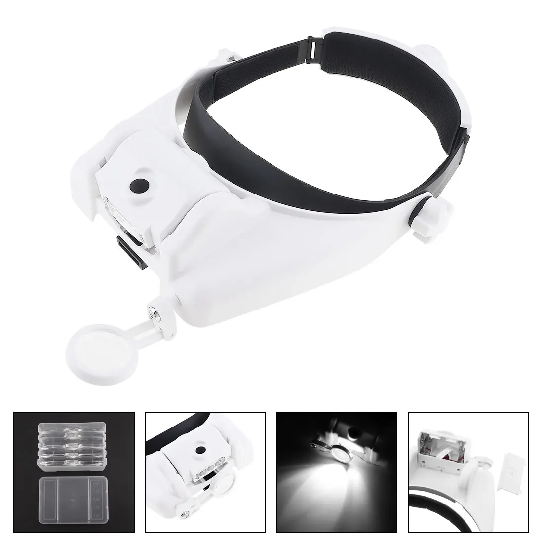 

14X 31 Amplification Ratio Adjustable Interchangeable Lens Headband Eyeglass Magnifier with 3 LED Lights and 7 Lens for Reading
