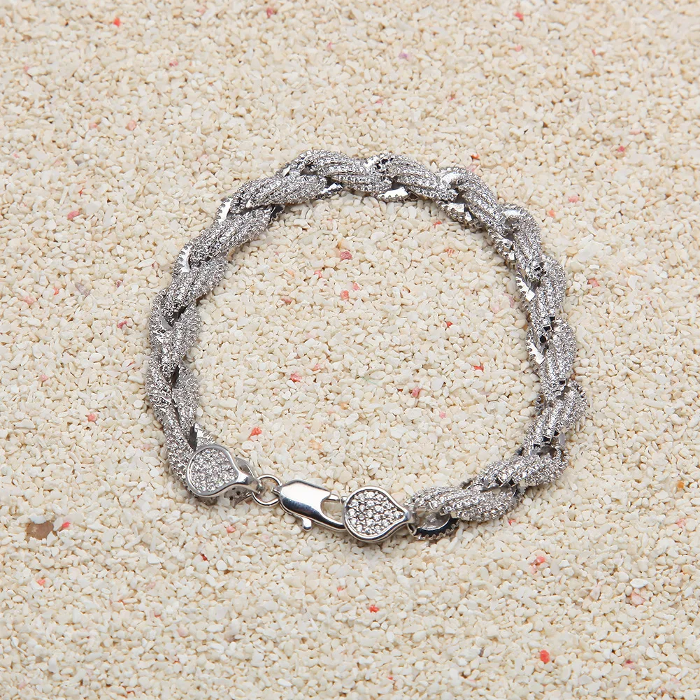 LK Hip Hop Men's Ice Crystal Cubic Zircon Twisted Rope Chain Gold Silver Jewelry Micro Inlay Zirconium Bracelet Gift - Цвет камня: Silver