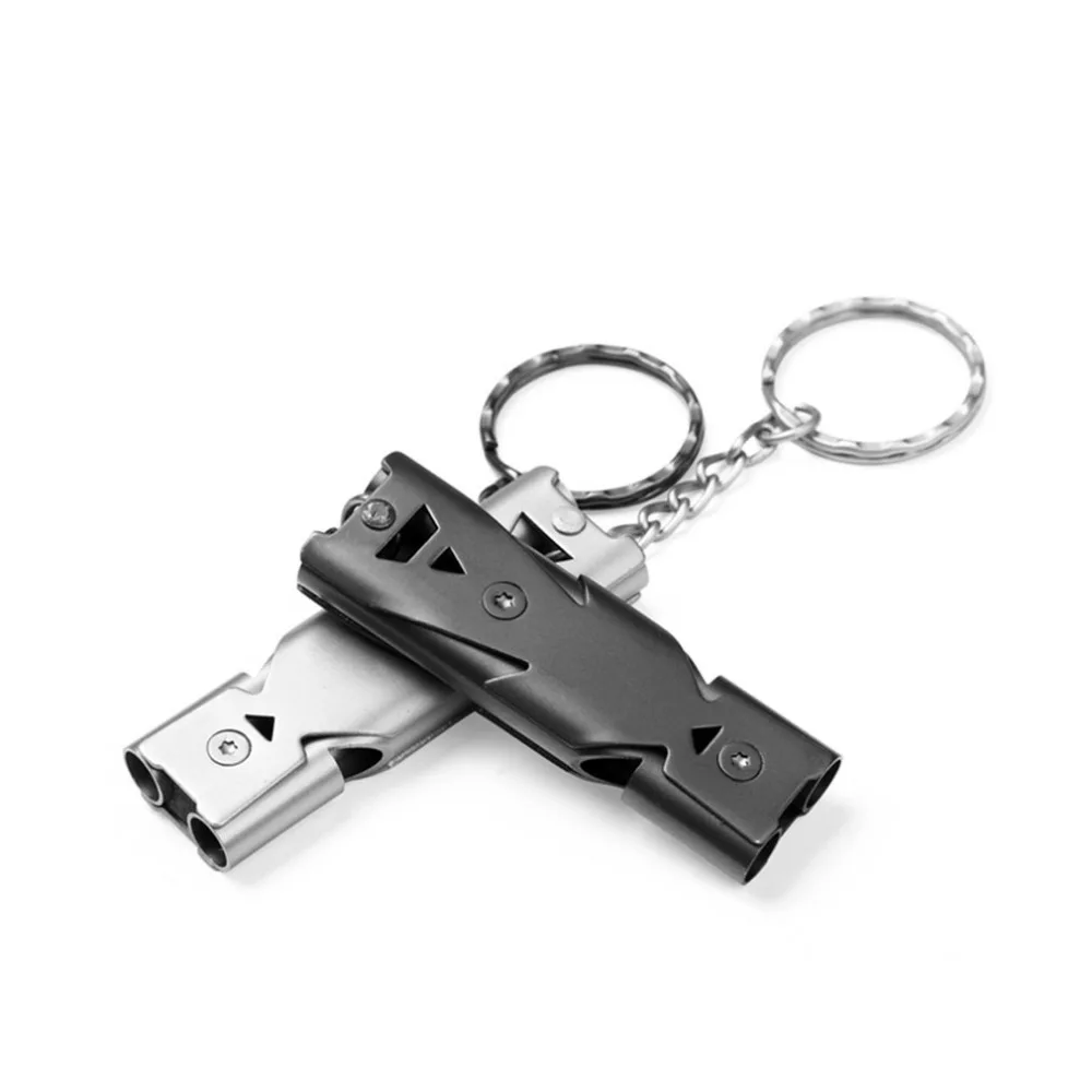 High Quality Double Pipe High Decibel Stainless steel Outdoor Emergency Survival Whistle Keychain Cheerleading Whistle Tool