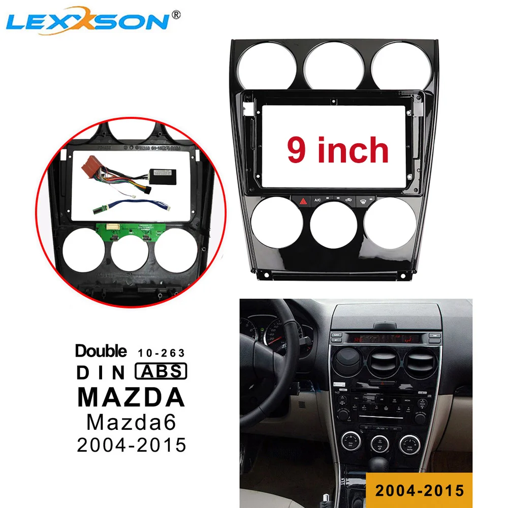 9 дюймовые автомобильные радио фасции наборы для Mazda 6 2004- двойная Din Автомобильная рама+ плата кондиционера+ жгут питания+ CANBUS коробка