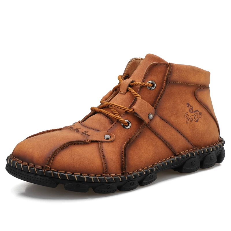 

New Spring Autumn Handmade Men's Boots High Quality Leather Ankle Boots Outdoor Comfortable Casual shoes Men's Shoes Size 38-48