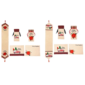 

5 Pieces/ Set Christmas Decorations for Home Dining Room Decor, Tablecloth Set Gift Navidad Decor New Year