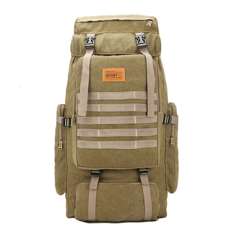 khaki 80L супер вместительный холщовый рюкзак, мужские дорожные сумки, сумка для багажа, сумка для путешествий, спортивная сумка, женская сумка, большая походная сумка - Цвет: khaki