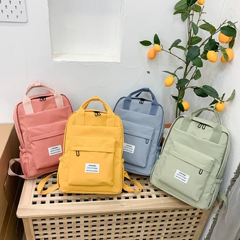

2020 Waterproof Nylon Women Backpack Female Solid Color Schoolbag Leisure Long Portable Travel Backpack Large Capacity Mochila