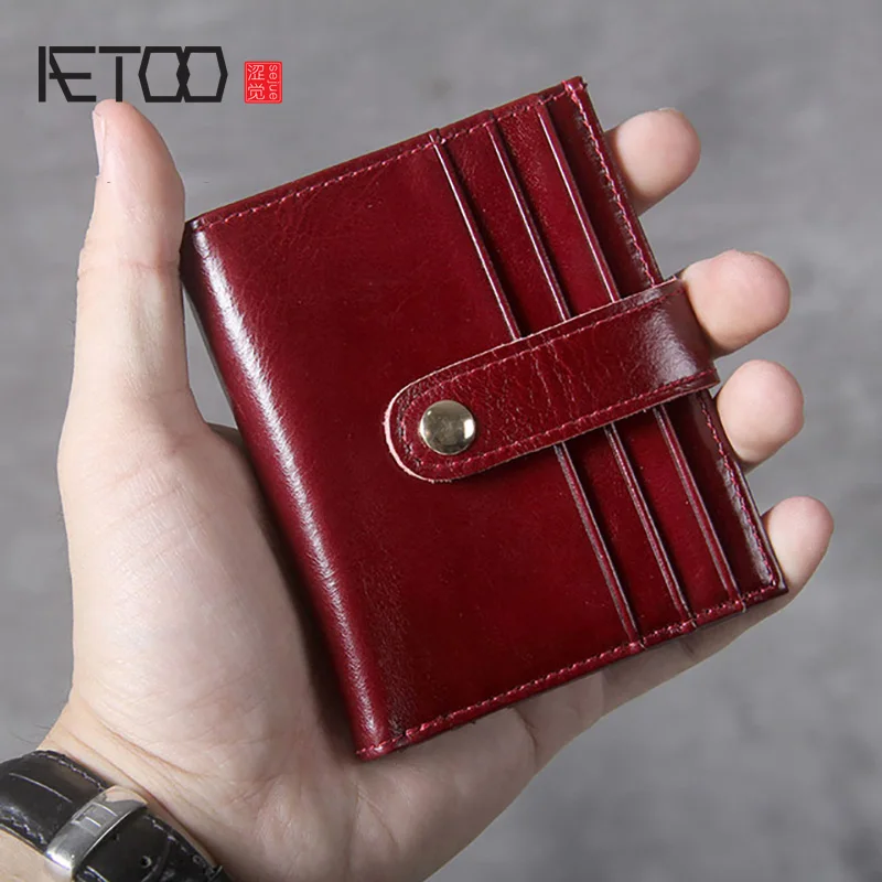 Кожаный короткий кошелек AETOO Head мини-сумка для карт ультратонкая кожаная сумка с