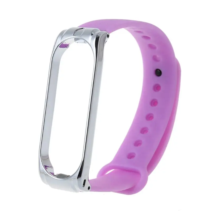 Фиолетовый Силиконовый углепластиковый футляр для часов Ремешок для Xiaomi Mi Band 4 металлический корпус браслет - Цвет: Фиолетовый