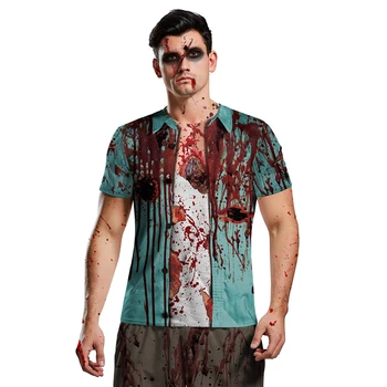 

New horror thriller zombie Cosplay Halloween costume costume horror short-sleeved T-shirt sleeve anime cartoon unisex