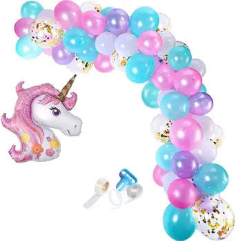 

Unicorn Balloon Arch Garland Kit with Giant Unicorn Balloon Pink Purple Blue Latex Balloons Gold Confetti Balloons Decor