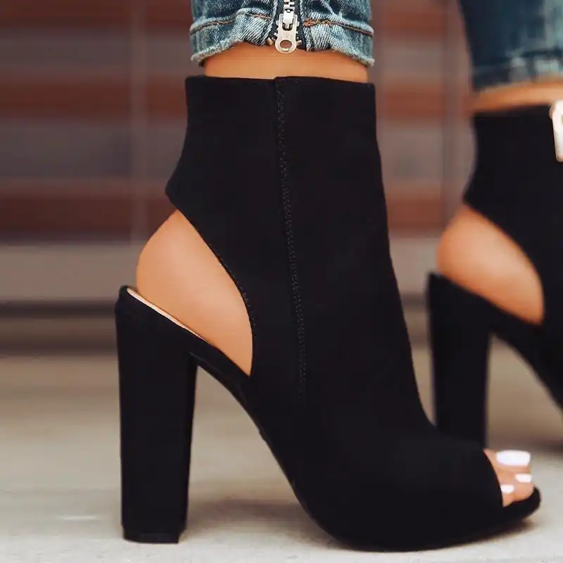 black boot heels open toe