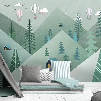 

Photo Wallpaper 3D Cute Cartoon Geometric Mountain Forest Balloon Mural Children's Bedroom Background Wall Painting 3D Frescoes